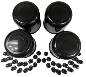 K490ttblk-4 Ecustomrim 4 Trailer Wheel Lug And Cap Sets - Black Hub Cover 32 Painted Lugs 4.90 Inch Center