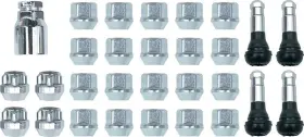 Wk12 Excalibur Wheel Accessories 7/16 Inch X 20 Flanged Acorn Lug Nut Set With Locks Valve Stems