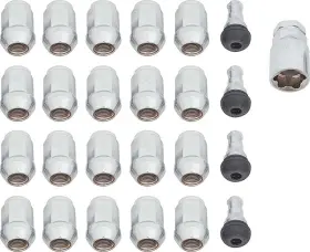 Wk17 Excalibur Wheel Accessories 1/2 Inch -20 Bulge Acorn Lug Nut Set With Valve Stems And Lock