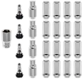 Wk55 Excalibur Wheel Accessories 7/16 Inch X 20 Bulged Lug Nut Valve Stem And Lock Set For 17 Cragar S/s 61