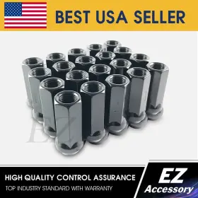 5802lspbk-oe Ezaccessory 32 Open End Lug Nuts Bulge Acorn 14x2 Ford Lincoln Black 1.9 Inch For Extended Studs