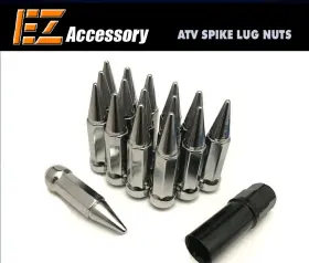 Ezaccessory 849277037971 16 Pc Spike Atv Heptagon Lug Nuts Kit Chrome 1/2 Inch Polaris Xplorer Trail Boss