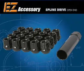 98-0357bk-oe Ezaccessory 20 Pc Set Open End Spline Drive Lug Nuts Black 12x1.5 Honda Accord Civic C