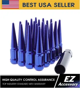 Spl5505blk Ezaccessory 20 Pc Short Spline Spike Lug Nuts Kit Blue 1/2 Inch Ford Mustang 64-14