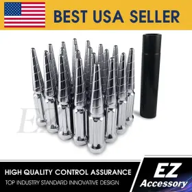 Tw661215chr-24 Ezaccessory 24 Pc Twisted Spline Spike Lug Nuts Kit Chrome 12x1.5 For Toyota Mitsubishi