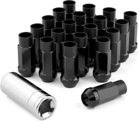 M12x1.5 Ezisoe Ez29539 20pcs Open End Bulge Acorn Black Lug Nuts - 1.97 Inch 50mm