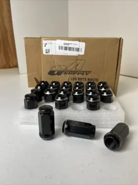 301148blk Ga Supply 24 Lug Nuts Long Bulge Acorn 14x1.5 1.9 Inch Tall Gloss Black Wheel Nut Lugs