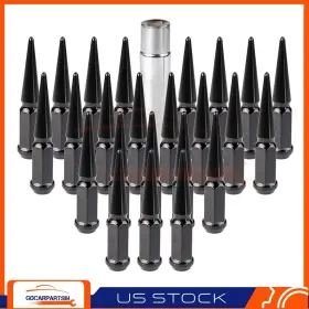 Gd112252sin Gdcarpartsin 24 14x1.5 Black Solid Spike Lug Nuts 1 Tool For Chevy Gmc C1500 K1500 Yukon