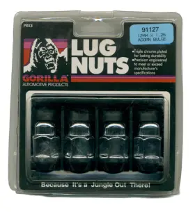 91127 Gorilla Lug Nuts 12mm X 1.25 Acorn Bulge Chrome 4 Lugs Per Pack