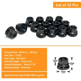 872bk Huntinghorse 200pcs Ford Oem Factory Black 14x1.5 Flat Seat Open Lug Nut F250 F350 Super Duty
