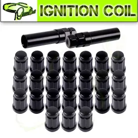Ign11225107 Ignitionco 24 Pcs 6 Spline Black Nuts Thread M12x1.5 2 Keys For Toyota Avalon Tacoma Camry