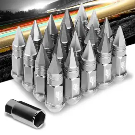 Ln-t7-022-15-sl J2 Engineering Silver Open Knurled End Acorn Cap 25mm Od/80mm M12x1.50 Lug Nuts Set