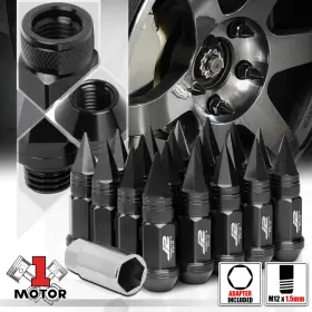 Mt1-kb512207tnl J2 Engineering 20 Black M12x1.5 80mm Open Knurled Top Spike Cap Tuner Lug Nut