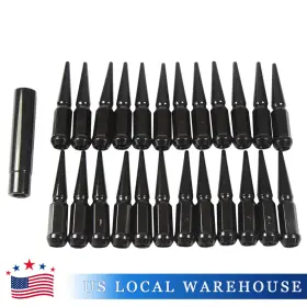 159-lns1415bk-jds Jdmspeedmotor2021 24 Pcs Spike Lug Nuts 14x1.5 Black For Chevy Silverado Tahoe 4.4 Inch Tall With/ Key