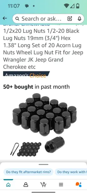 Scitoo051495001 Jeep Wrangler/ Grand Cherokee Lug Nuts 20pcs. 1/2 Inch