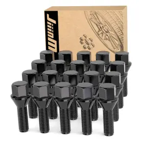 C141528bk20 Jiiinmiiin M14x1.5 Black Wheel Lug Bolts Wheelbolt 28mm Thread Length