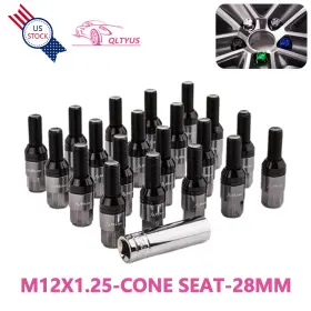 0750302a-28 Jonjea 20pcs 28mm M12x1.25 Wheel Lug Bolts Cone Seat Studs For Jeep Chrysler Dodge