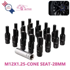 0750302a-28bk Jonjea 20pc 28mm M12x1.25 Cone Seat Studs Wheel Lug Bolts Nut Set For Jeep Chrysler