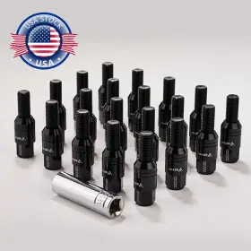 0750303a-28bk Jonjea 20pc M14x1.5 Wheel Lug Bolts Black 28mm Cone Seat Studs Set For Most Aftermarket
