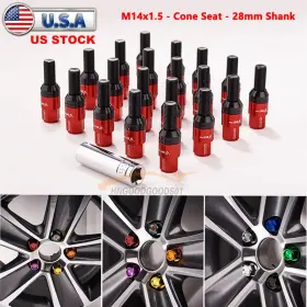 0750303a-28rd Jonjea 20pcs Red M14x1.5 Wheel Lug Bolt 28mm Shank Cone Seat Stud For Most Aftermarket