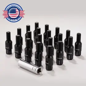 0750304a-28bk Jonjea 20pcs M14x1.25 Wheel Lug Bolt 28mm Shank Cone Seat Forged Stud Set Black For Bmw