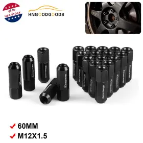 Bx100442bk Jonjea 20pc Car M12x1.5 60mm Extended Forged Aluminum Tuner Racing Wheel Lug Nuts Black