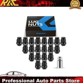 Lnm784208 Kax New 20x Black Wheel Lug Nuts 1/2 Inch 20 Threads Spline Bulge Acorn Socket Key