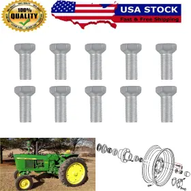 Kyqp1047 Ky-motor 10pcs Front Wheel Hub Lug Bolts 9/16-18x1-1/8 Inch For John Deere Tractor Jd16 Wb916