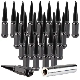 13530673 Luxfineparts 24 Pcs Spike Lug Nuts 1 Key For Ram 1500 Ford Chevrolet Silverado Black 14x1.5