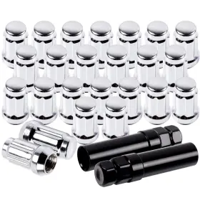 13530686 Luxfineparts 24 Spline Lug Nuts 2 Keys M12x1.5 35mm Tall For Toyota Tacoma Sequoia Chrome