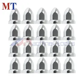 Mt3212239 Machine-tools 20 Pack Chrome Semi Truck Lug Nut Covers 33 Mm Push-on Bullet Style 2 3/8 Inch