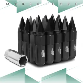 Msh-lnt7017125bk Marshshore For Gm 20pcs 12mmx1.25 Open End Spike Cap Black 90mm Wheel Rim Lug Nut Set