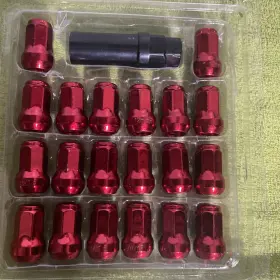 Max-12x1.5-tuner-red Max Guard Tuner Steel Lug Nuts 12x1.5 Red Color 20pcs Slim
