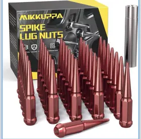 M14x1.5 Mikkuppa 602989754129 Wheel Spike Lug Nuts 32 Pcs Red Spiked 14mmx1.5 Solid