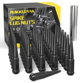 M14x1.5 Mikkuppa Qat216 Wheel Lug Nuts 32 Pcs Black Spiked 4.4 Tall Acorn F-150 F-250