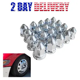 Lsot001582 Moonsport 33mm Chrome Lug Nut Covers Push On Flanged Iron Pack Of 20 For Semi Trucks