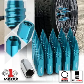 Mt1-bl510309ltznl Motor-1 20 Light Blue M12x1.5 107mm Aluminum Open End Spike Cap Tuner Lug Nut Adapter