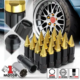 Mt1-dg512309ltznl Motor-1 16 Steel M12x1.5 Open End Tuner Lug Nut Gold Aluminum Spike Cap With 4 Lock Key