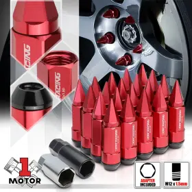 Mt1-dr518209ltznl Motor-1 20 Black M12x1.5 Extended Tuner Lug Nut With 53mm Red Aluminum Cover Spike Cap