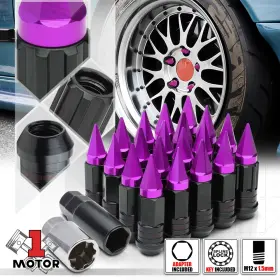 Mt1-pp512309ltznl Motor-1 16 Steel M12x1.5 Open End Tuner Lug Nut Purple Aluminum Spike Cap With 4 Lock Key