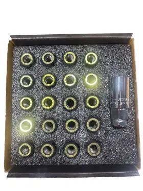 Hr3806by Muteki Wheel Mate Hr38 Open End Lug Nuts 12x1.50 Black Chrome / Yellow Ring