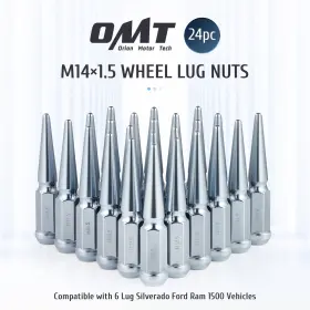 Orion Motor Tech 719868665886 24 Pcs Chrome Spike Lug Nuts 14x1.5 For Chevy Silverado Tahoe 4.4 Inch Tall With Key