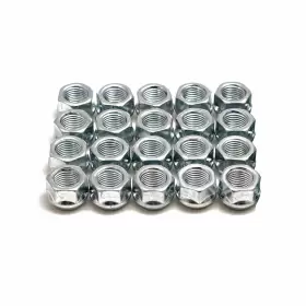 Pe-12x1.25-cs-sr-20pc-50189 Precision European Motorwerks 20pcs Open 12x1.25 Lug Nuts 0.64 Inch Tall Taper Cone Seat 19mm 3/4 Hex Silver