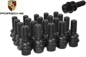 Rd-pors37r14bkbc-20 Rdcobra91 A Complete Set Of Porsche Cayenne Oem 14x1.5 R14 Lug Bolts Black With Swivel Washer