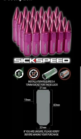 Ss14509 Sickspeed 24 Pc Pink Spiked Aluminum Extended Tuner Lug Nuts For Rims 1/2x20 L23