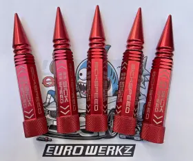 Ss17568 Sickspeed 5 Pc Red 1/2 Inch Long Spiked Steel Locking Lug Nuts For Rims 12x1.5 L02