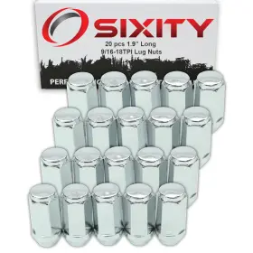 16-18tpi Sixity Sx009 9/16-18tpi 20 Pc Chrome Bulge Acorn Wheel Lug Nuts - 1.9 Inch Long Capped Closed
