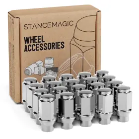 2in-cs-et-bulge-sr-20pc Stancemagic 1/2in-cs-et-bulge-sr-20pc 20pcs Chrome Silver Bulge Lug Nuts - 1/2x20 Threads 1.75 Inch 20