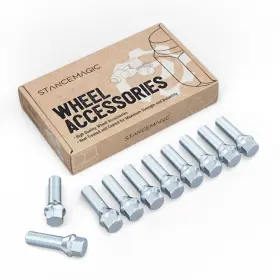 10pc-12x1.5-39mm-cs-sr Stancemagic Extended M12x1.5 Lug Bolts Pack Of 10 39mm 40mm Shank Length Cone Seat Silver
