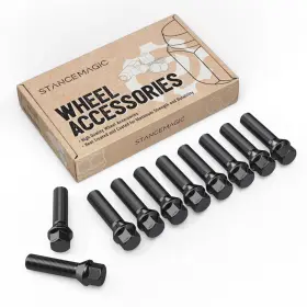 12x1.5-53mm-cs-b Stancemagic Extended M12x1.5 Lug Bolts Pack Of 10 53mm Shank Cone Seat Black 12x1.5